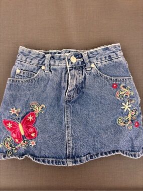 Circo Blue Denim Mini Skirt with Pink Butterfly Embroidery
